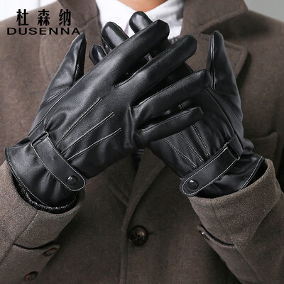 

DUSENNA leather gloves mens autumn&winter warm riding plus velvet cycling waterproof winter wind cold touch screen gloves PU leather gloves button