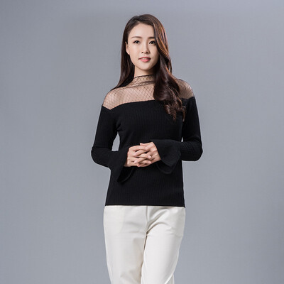

autumn korea slim style new grenadine Splicing shoulder knitted long sleeve sweater cardigan woollen sweater