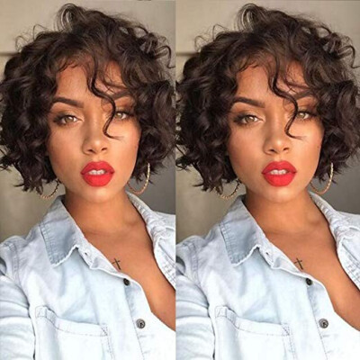 

Short Human Hair Wigs for Black Women Curly Wavy Lace Front Wig Brazilian Full Lace Wigs with Baby Hair Natural Color