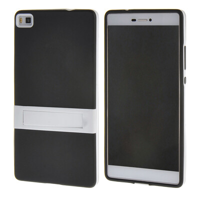 

MOONCASE Huawei P8 Case Jelly color Silicone Gel TPU Skin Slim With Stand Back Case Cover for Huawei Ascend P8 Black