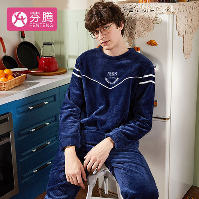 

Fenton coral fleece mens pajamas 2018 autumn&winter new fashion round neck pullover soft jade rabbit long-sleeved pajamas mens home service M98940811 Baolan