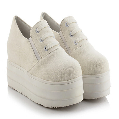 

IDIFU Womens Round Toe Slip on Platform Canvas Shoes Low Top Casual Loafers Sneakers