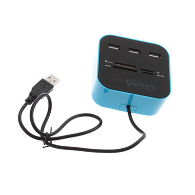 

All In One Multi-card Reader 3 ports USB 2.0 hub Combo for SD/MMC/M2/MS Blue