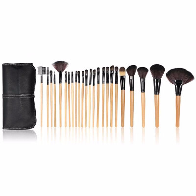 

Wood 24Pcs Makeup Brushes Kit Professional Cosmetic Make Up Set Pouch Bag Case Black H10074