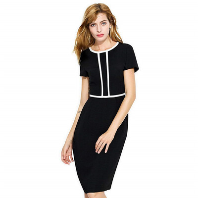 

2018 Womens dress short-sleeved professional temperament commuting light Stripe waist collection thin bag hip skirt