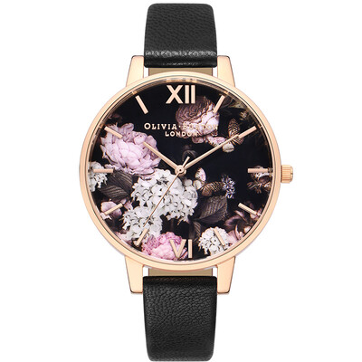 

Olivia Burton Watch Lady Flower Series Black Gold Watch Couple Female Student Watch Fashion Quartz Watch OB15WG12