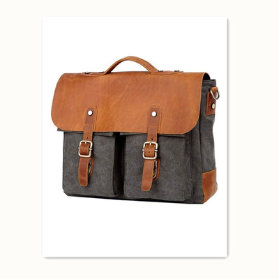 

Retro Crazy Horse Leather Canvas Mens Leather Crossbody Messenger Bag Blue