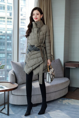 

A thick warm winter female printing fashion belt with A long style mothers coat white duck down&down jacket