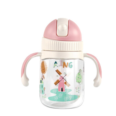 

Ayin baby learning cup baby gravity ball sippy cup childrens cup leak-proof anti-smashing water cup shatter-resistant belt handle training cup 240ML macaron pink