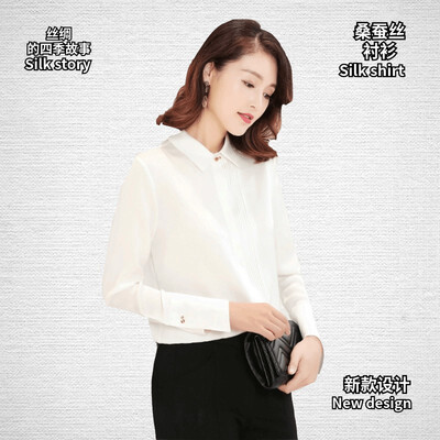 

Silk shirt 2019 spring&summer heavy silk silk solid color square collar slim slimming fashion business autumn ladies shirt