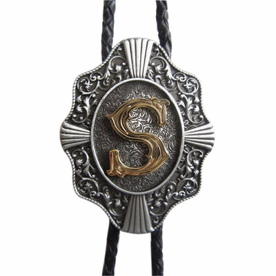 

Men Bolo Tie Original Initial Letter Western Cowboy Cowgirl Wedding Bolo Tie Leather Necklace