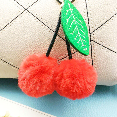 

Free Shipping Cherry Pompon Prunus Phone Case Straps Cherries Hair Balls Keychain Key Chains Poms Cars Pendant Bags Plush Toy