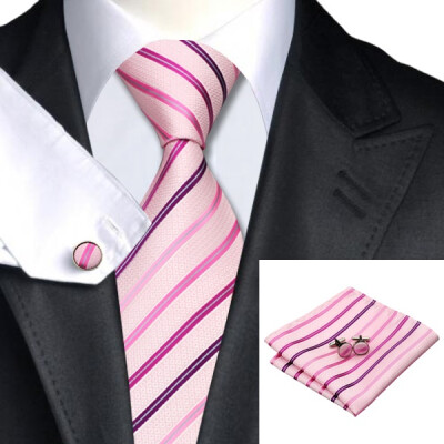 

2016 New Hot selling Vogue Men Silk Striped Tie Set High Quality 100 Silk Necktie Handkerchief Cufflink Set for Formal Wedding