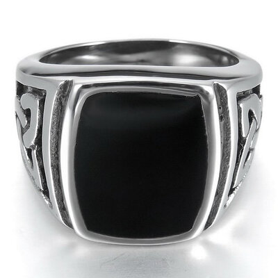 

Hpolw Men's Stainless Steel Enamel Ring Silver Black Celtic Knot Signet Triquetra Vintage