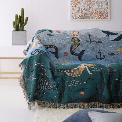 

Mermaid Sofa Throw Blanket Knitted Chair Sofa Cover Towel Cartoon Couch Carpet Soft Cotton Travel Plaids Cover Bedding Tapestry