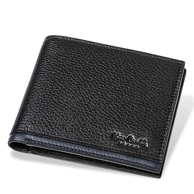 

Pierca card pierre cardin mens short wallet first layer leather stitching contrast color wallet Europe&the United States fashion money ticket holder J7A509-040100A black