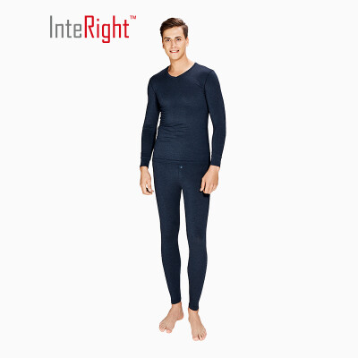 

INTERIGHT thermal underwear male cashmere protein V-neck suit dark blue