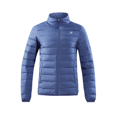 

Xtep Mens Down Jacket 2018 Autumn New Comfortable Thin Stand Collar Warm Sports Casual Slim Fashion 882329199203 Deep Blue XL