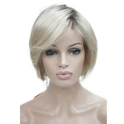 

StrongBeauty Short Straight Ombre Blonde Bob Side Swept Bangs Synthetic Wig Women Full Wigs COLOUR CHOICES