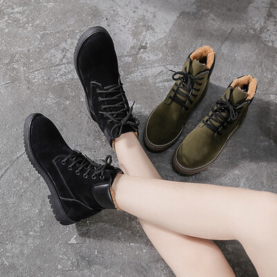 

Female motorcycle boots Martin shoes students black England wind autumn high help front tie autumn&winter flat winter boots co