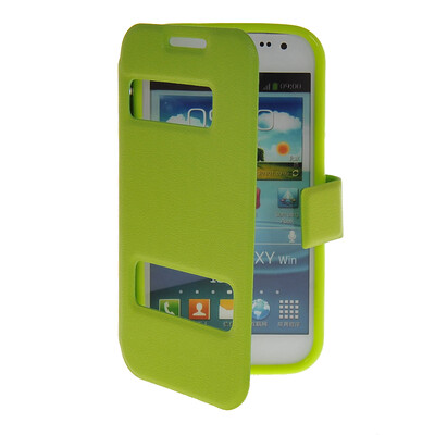 

MOONCASE View Window Leather Side Flip Pouch Stand Shell Back Case Cover for Samsung Galaxy Win I8552 Green