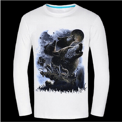 

Causul Mens Wear Night Wolf 3D Animal Printed T Shirt Men Black Cotton One-Neck Slim Fit Hip Hop T Shirt Men Clothing