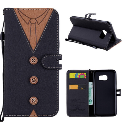 

MOONCASE Samsung Galaxy S7 stitching embossed mens leather case - black