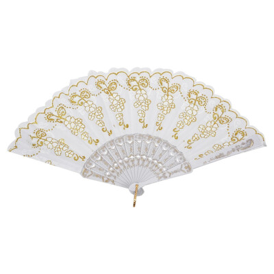 

UpperX Chinese Dance Party Wedding Lace Flower Folding Hand Held Flower Fan white23cm