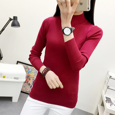 

Cypress House 2018 Autumn New Womens Fashion Simple Solid Color Round Neck Long Sleeve Slim Base Set Regular Womens Sweater S83T0355MA30JM Red