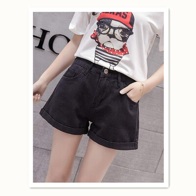 

2018 fashion models Cuffed shorts ladies short jeans summer thin female high waist wide leg pants