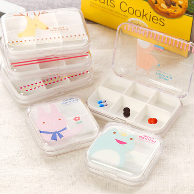 

Bingyou creative portable cartoon portable medicine box cute colorful business travel seal 6 grid pill box