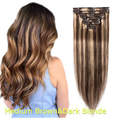 

40-60cm 8pcsset 1618202224" 100 human Hair Extensions Natural Straight Clip In Hair Extentions Soft Reusable