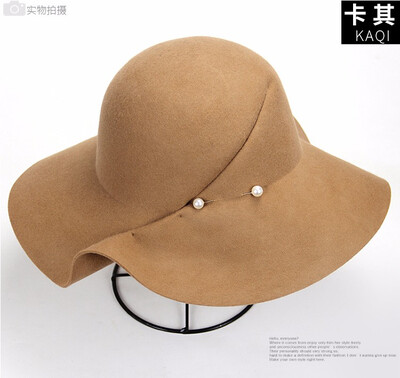 

Lady New Fedoras Hat Wool Women Woolen Cap Female Wide Brim Fedoras Cap Trilby Children Wool Hat British Style B-4274