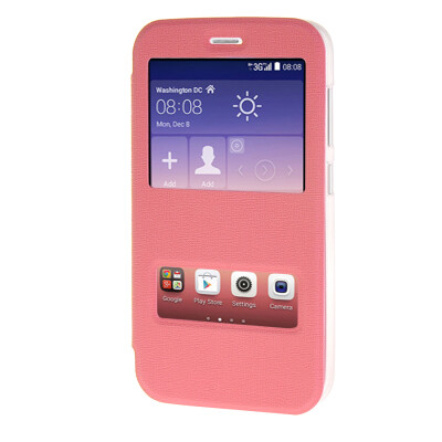 

MOONCASE Side Flip Hard board Slim Leather Bracket Window Case Cover for Huawei Ascend Y625 Pink