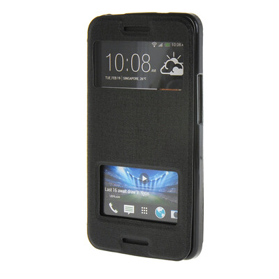 

MOONCASE Side Flip Hard board Slim Leather Bracket Window чехол для Cover HTC One M7 чёрный