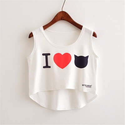

Women Crop Top Sleeveless Print Summer Casual Top Women Short t-shirt Vest Tank Tops