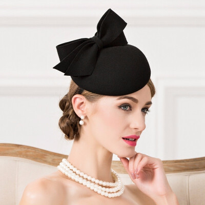 

Lady Fedoras Woolen Hat Vintage Black Wool Pillbox Hat Wedding Party Fascinator Hats for Women Chapeau Pour Mariage Cap B-7536