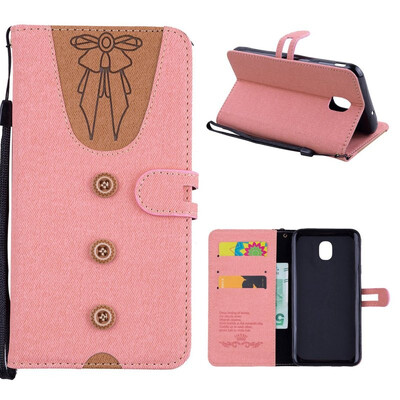 

MOONCASE Samsung Galaxy J6 stitching embossed womens leather case - powder