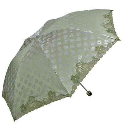 

Paradise umbrella full of sunshine stickers embossed sequins three leaf flowers three fold embroidery pencil light umbrella dark green 33211E