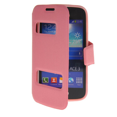 

MOONCASE View Window Leather Side Flip Pouch Stand Shell Back Case Cover for Samsung Galaxy Ace 3 S7270 / S7272 Pink