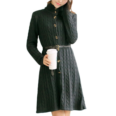 

CT&HF Women Winter Cardigan Big Twist Long Knitting Sweater Dress