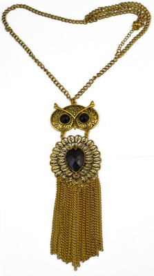 

Idealway 2 Colors Gold Silver Alloy Black Drop Gemstone Tassel Chains Owl Pendant Necklaces Women Jewelry