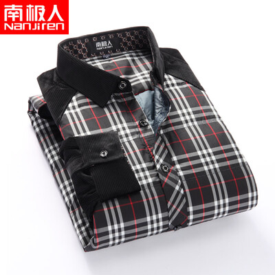 

Antarctic long sleeve plus velvet warm shirt mens autumn&winter casual middle-aged large size mens wear plaid loose mens shirt khaki 40 L
