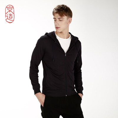 

JZAO mens sweater zipper sweater long-staple cotton silk zipper shirt inside the cardigan Navy M