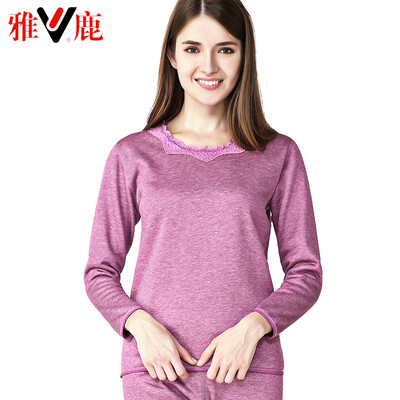 

Yalu thermal underwear men thickening plus velvet autumn clothes long pants suit de velvet thick warm underwear lovers suit female round neck rose red
