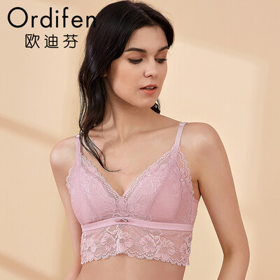 

Ou Difen no steel ring thin section bra 2018 autumn&winter new underwear triangle cup lace sexy bra beauty back bra XB8667 clear purple L