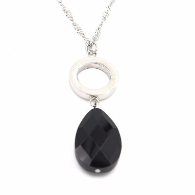 

Water Drop Black Stone Cutting Stainless Steel Pendant Necklace