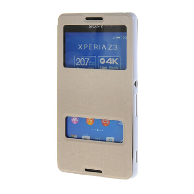 

MOONCASE Сторона Флип жесткий борт тонкий кожаный кронштейн Окно чехол для Sony Xperia Z4 Белый