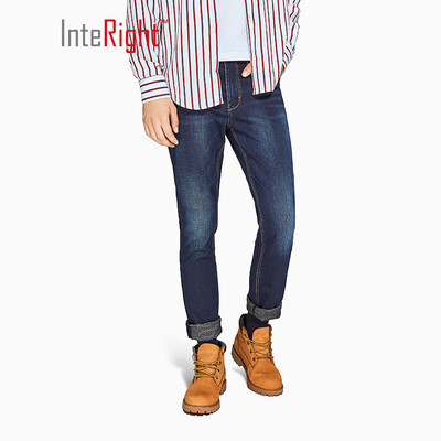 

INTERIGHT jeans male fit slim warm furry jeans dark blue 34 yards