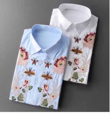 

18 fw new winter flower bee butterfly embroidery placket male fashion runway looks top grade business shirt
